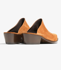 Heeled Papillon Stitched Mule - Suede