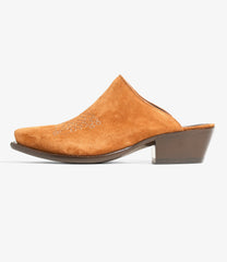 Heeled Papillon Stitched Mule - Suede