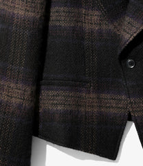 Peaked Lapel Short Jacket - Wool Shaggy Plaid