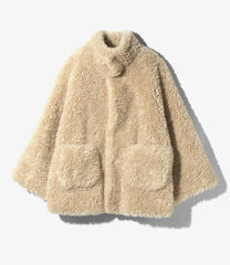 Eco Fur Stand Up Collar Coat - Solid