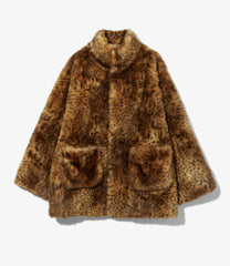 Eco Fur Stand Up Collar Coat - Leopard