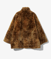 Eco Fur Stand Up Collar Coat - Leopard