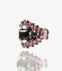 Square Crystal Beads Ring-925 Silver