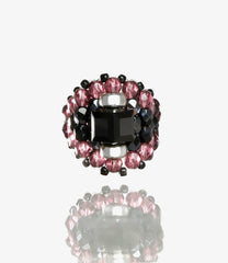 Square Crystal Beads Ring-925 Silver