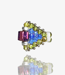 Square Crystal Beads Ring-925 Silver