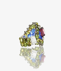 Square Crystal Beads Ring-925 Silver