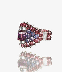 Square Crystal Beads Ring-925 Silver