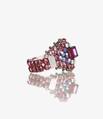 Square Crystal Beads Ring-925 Silver