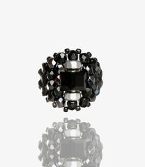 Square Crystal Beads Ring-925 Silver