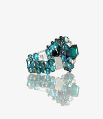 Square Crystal Beads Ring-925 Silver