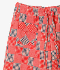 String Cuff Balloon Pant - Plaid Patchwork