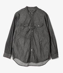Banded Collar Shirt - Cotton Denim Shirting