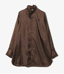 Frill Stand Collar Shirt - Jacquard
