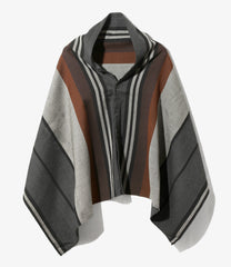 Button Shawl - Multi Wide Stripe Worsted Wool