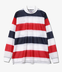 L/S Mock Neck Tee - Stripe Mesh