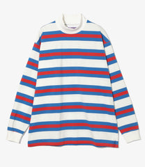 L/S Mock Neck Tee-Stripe Cotton Jersey