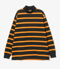 L/S Mock Neck Tee-Stripe Cotton Jersey