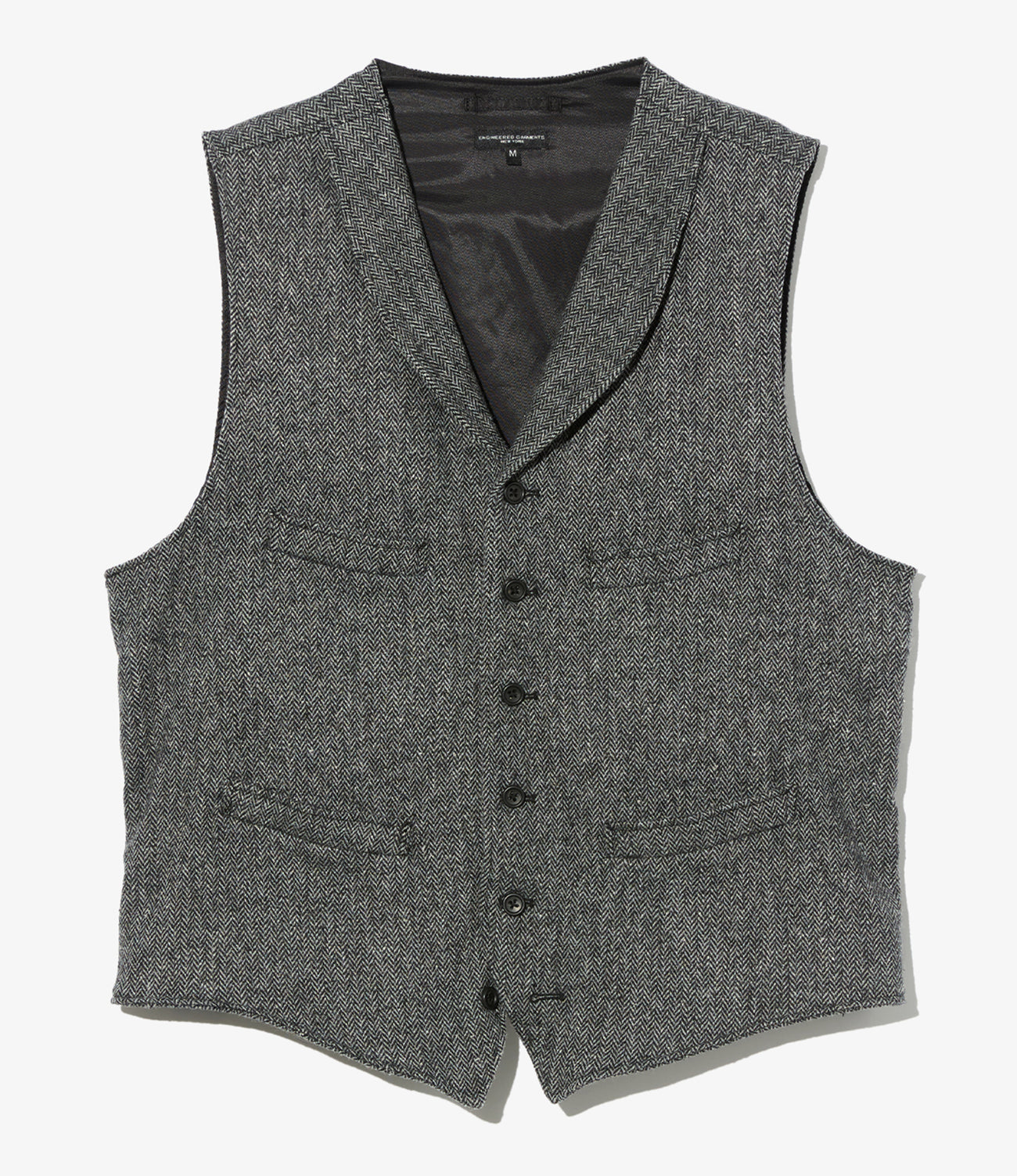 Shawl Collar Cinch Vest - Poly Wool Herringbone