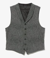 Shawl Collar Cinch Vest - Poly Wool Herringbone