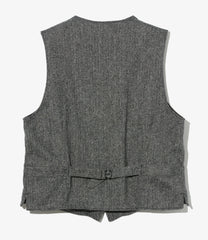 Shawl Collar Cinch Vest - Poly Wool Herringbone