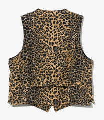 Shawl Collar Cinch Vest - Leopard Jacquard