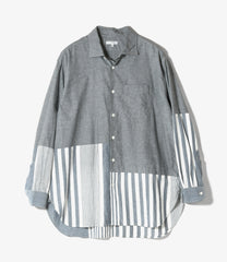 Combo Spread Collar Shirt - Stripe Cotton Chambray
