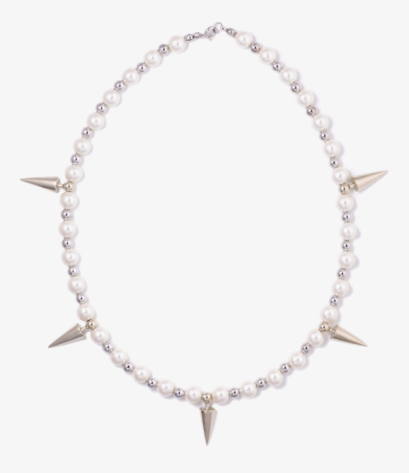 Choker - White & Silver Beads With Studs