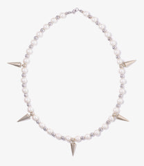 Choker - White & Silver Beads With Studs