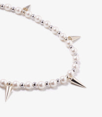 Choker - White & Silver Beads With Studs
