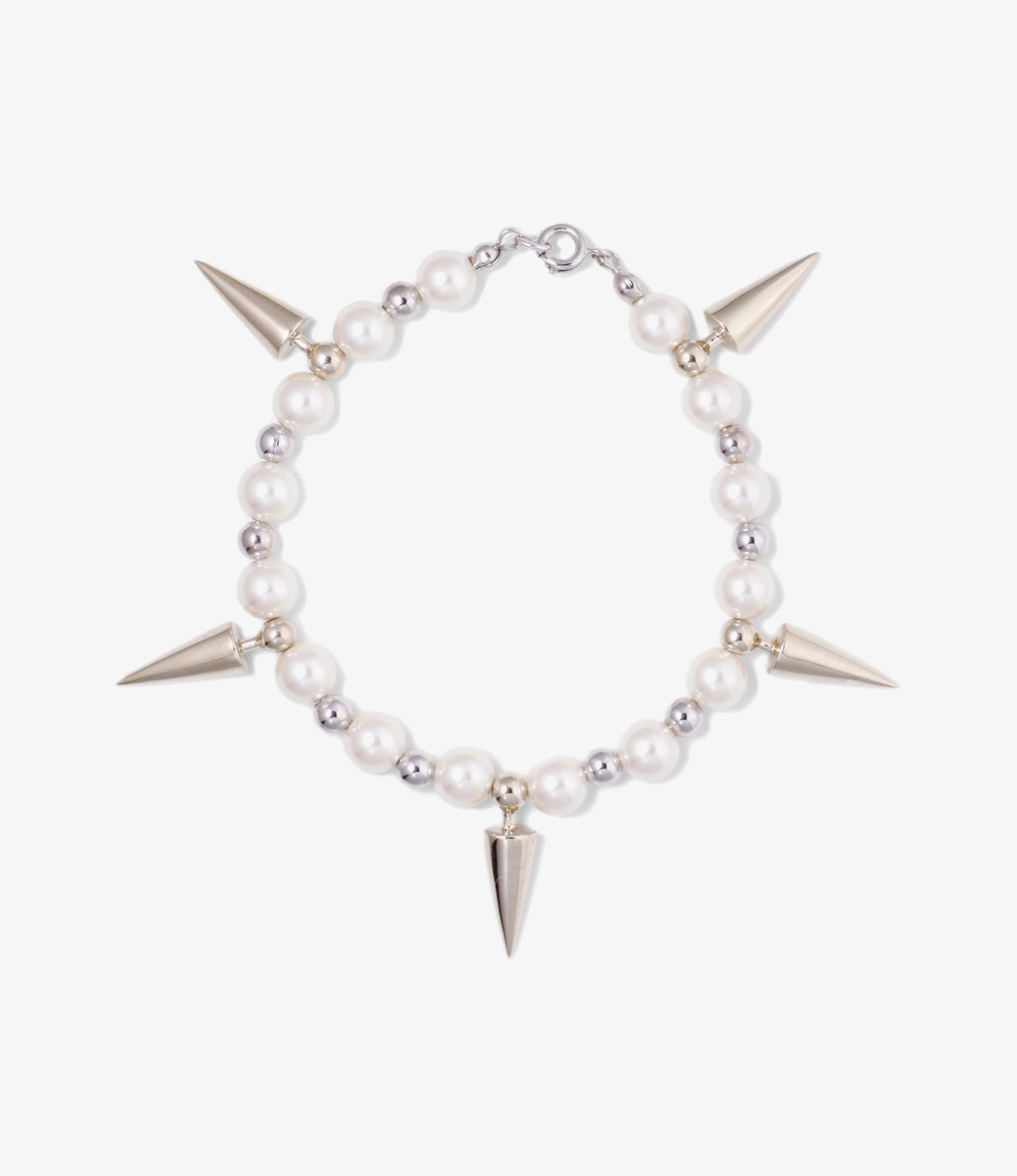 Bracelet-Wht & Sil Beads With Studs