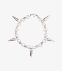 Bracelet-Wht & Sil Beads With Studs