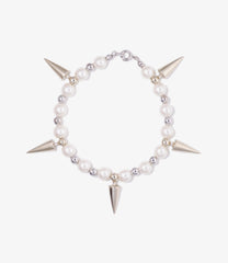 Bracelet-Wht & Sil Beads With Studs
