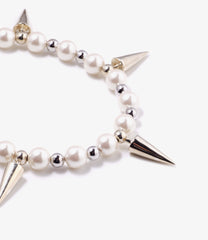 Bracelet-Wht & Sil Beads With Studs