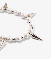 Bracelet-Wht & Sil Beads With Studs