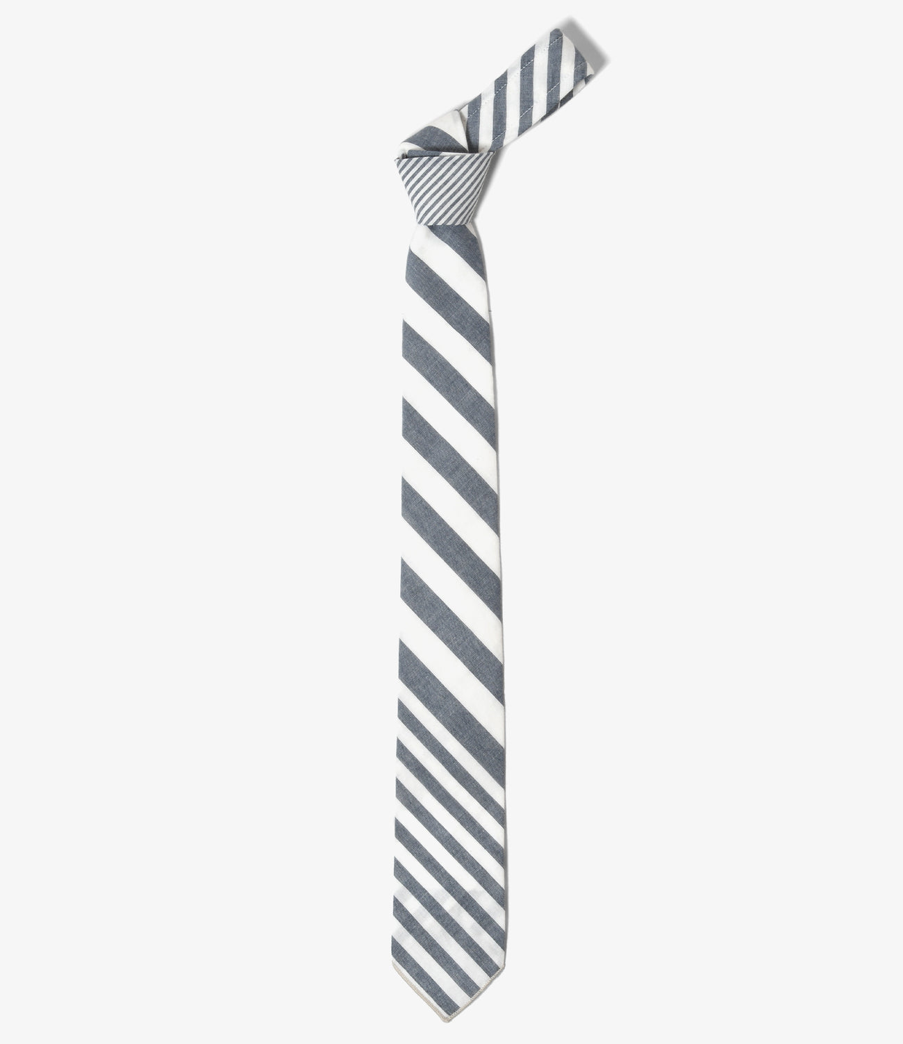Narrow Tie - Stripe Cotton Chambray
