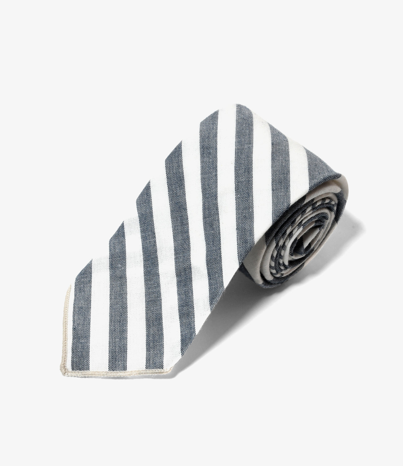 Narrow Tie - Stripe Cotton Chambray