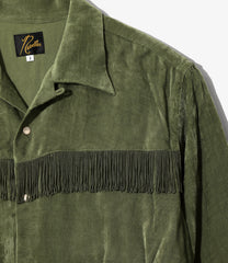 Fringe Open Collar Shirt Dress - Rayon Corduroy