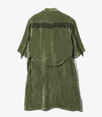 Fringe Open Collar Shirt Dress - Rayon Corduroy