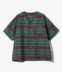 S/S V-Neck Shirt - Kasuri Border