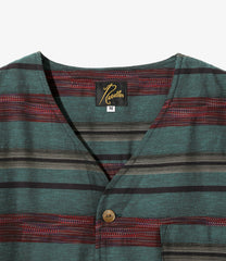 S/S V-Neck Shirt - Kasuri Border