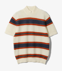 S/S Mock Neck Sweater  - Crepe Weave Stripe