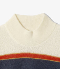 S/S Mock Neck Sweater  - Crepe Weave Stripe