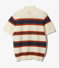 S/S Mock Neck Sweater  - Crepe Weave Stripe