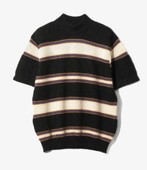 S/S Mock Neck Sweater  - Crepe Weave Stripe