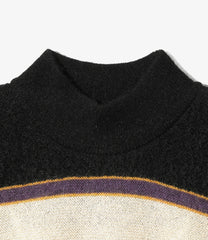 S/S Mock Neck Sweater  - Crepe Weave Stripe