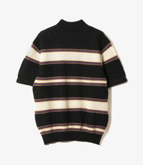 S/S Mock Neck Sweater  - Crepe Weave Stripe
