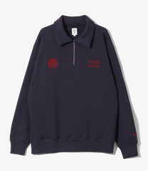Emb. Half Zipped Sweat Shirt - Cotton French Terry