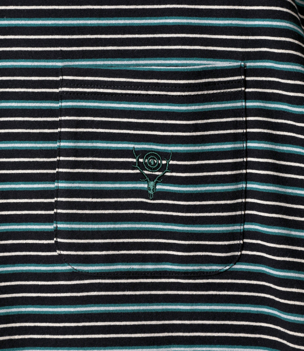 S/S Round Pocket Tee - Cotton Multi Narrow Stripe Jersey – NEPENTHES ...
