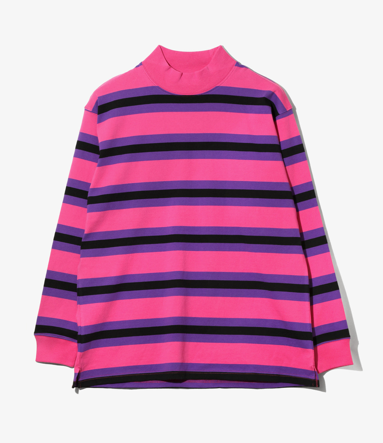 L/S Mock Neck Tee - Cotton Stripe Jersey