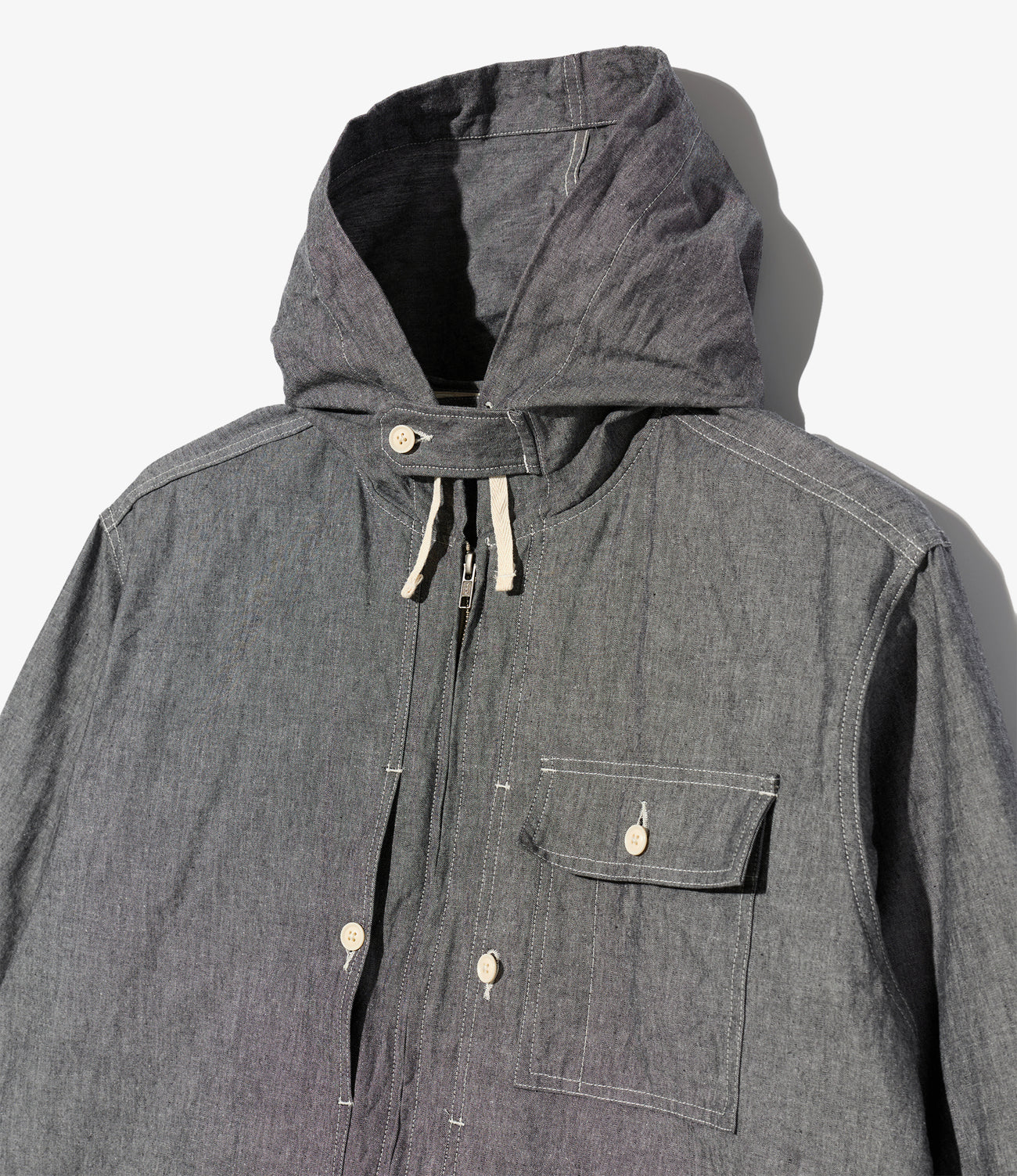 Zip Hooded Shirt - Cotton Chambray